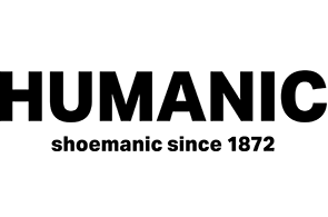 Das Logo HUMANIC in Großbuchstaben auf weißem Hintergrund. Darunter der Schriftzug in klein shoemanic since 1872