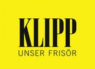 gelbes Klipp - Unser Frisör Logo - mit schwarzer Schrift