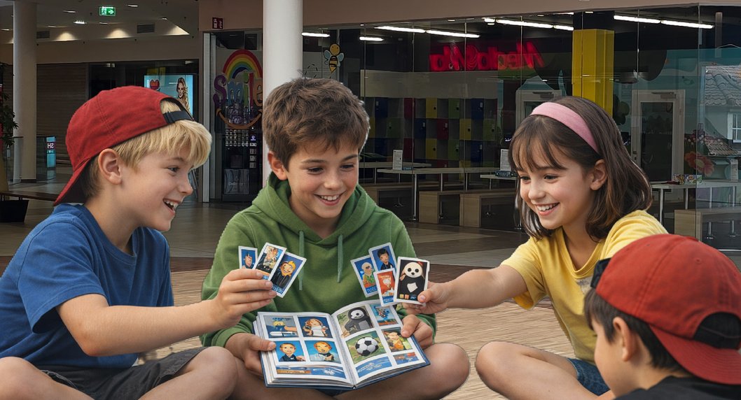 KI generiertes Bild von Kindern, die Sticker tauschen