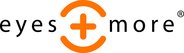 weißes Logo mit schwarzer Schrift "eyes more", dazwischen ein oranges Plus-Zeichen umrandet von einem orangen Kreis