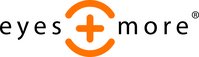 weißes Logo mit schwarzer Schrift "eyes more", dazwischen ein oranges Plus-Zeichen umrandet von einem orangen Kreis