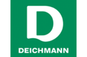 Der Anfangsbuchstabe vom Logo DEICHMANN steht in der Mitte auf einem grünen Rechteck Hintergrund.